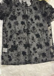 Chic Black Floral Sheer Top