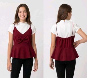 Red Bow Peplum Top