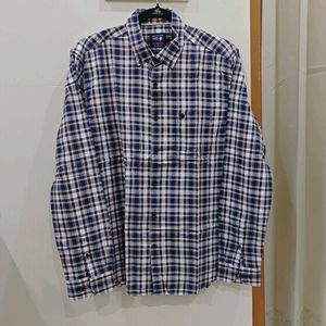 Checked Cotton Shirt | Navy & Beige Plaid