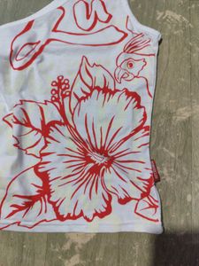 Vintage Y2K one shoulder hibiscus graphic top