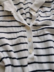 Striped Short-Sleeve Polo Top