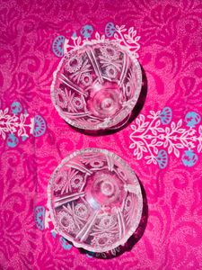 Unused Set of 2 Crystal Cut Glass Dessert Bowls