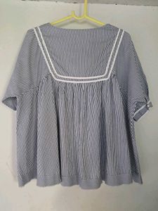Blue Striped Sailor Collar Top