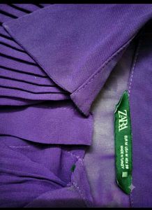 ZARA Deep Purple Pleated Ruffle Shirt