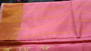New Elegant Pink Saree with Gold Embroidery