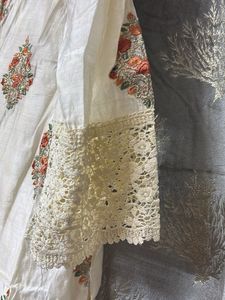 Embroidered Cream lace kurti with trouser