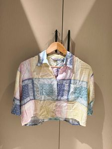 Cropped Paisley Print Button-Up Shirt