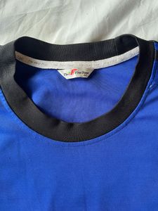 Blue Round Neck T-Shirt with Contrast Trim