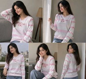 Pink Striped Long Sleeve V-Neck Top