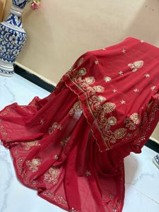Exquisite Red Embroidered Saree