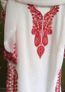 Elegant White &amp; Red Kurta Set