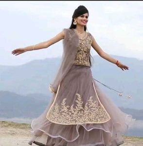 get free earrings Grey Embroidered Lehenga Choli