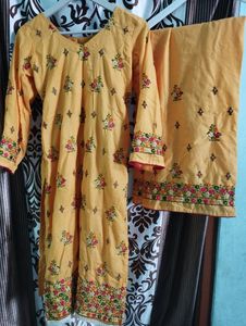 Pure Cotton Yellow Suit With Palazzo &amp; Dupatta