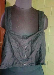Forever 21 Black Corduroy Button-Front Crop