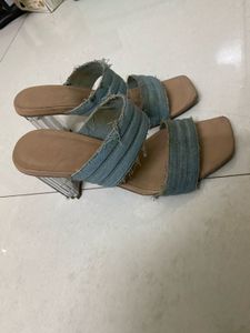 Blue Denim Block Heel Sandals