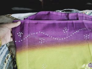 Elegant Lime Green &amp; Purple Saree