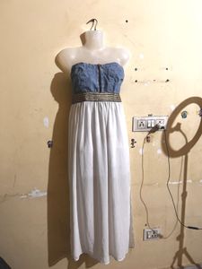 Chic Denim &amp; White Maxi Dress