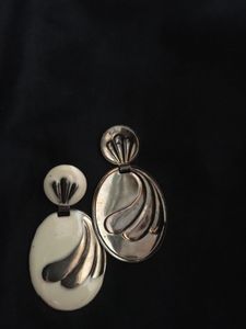 Vintage Brass and cream enamel dangle Earrings