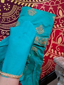 Turquoise teal color suit with Kundan