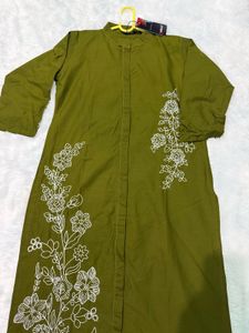 Cotton Olive Green Kurta set