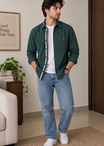 Men's Dark Green Button-Up Shirt