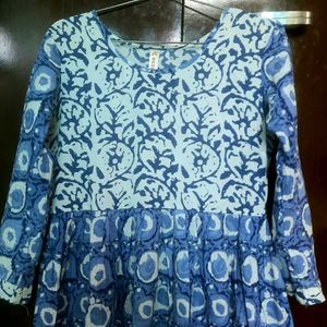Blue Block Print Anarkali Kurta