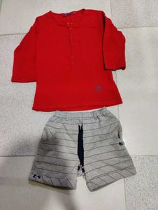 Red top  with Striped Shorts