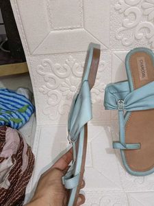 Light Blue Bow Detail Flat Sandals