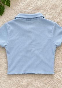 Cute Light Blue Collared Crop Top