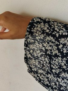 Dark Blue Color Floral Print Top