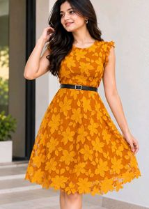Chic Mustard Floral Lace Dress