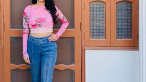 Pink Floral Mesh Crop Top