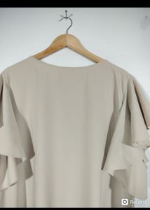Chic Beige Ruffle Sleeve Dress