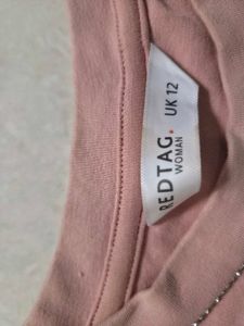 Pink Embellished Neck T-Shirt