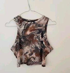 101810. Marbled Print Ribbed Crop Top