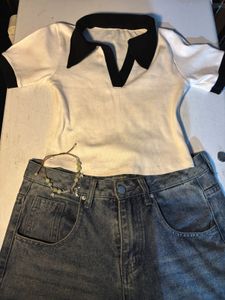 Retro White Collared Top