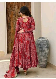 New Stunning Red Bandhani Print Anarkali Suit set