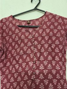 Maroon Printed Cotton Kurta