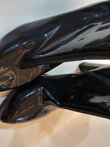 Glossy Black Block Heel Ankle Boots