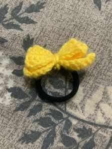 Handmade Yellow Crochet Bow Scrunchie