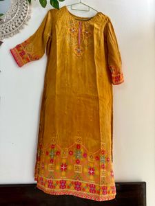 Mustard embroidery suit pant Set with Dupatta