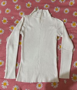White Ribbed Turtleneck Top