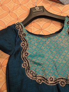 Beautiful Teal Kurta with Embroidered Neckline