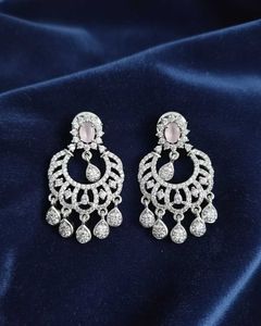 Elegant Pink Stone Chandelier Earrings
