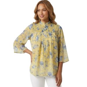 Chic Yellow Floral Smocked Blouse