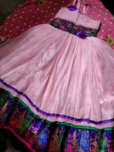 Beautiful Pink flowy Dress with crop top for Girls
