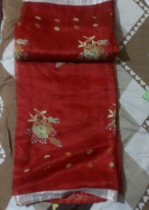 Beautiful Red Embroidered Saree