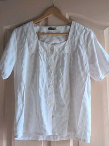White Square Neck Button-Up Top