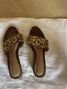 Embellished Brown Flat Sandals