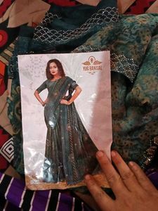 Elegant Green &amp; Silver Embroidered Saree